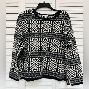 J.Jill wool blend black and white geometric heart print pullover warm sweater L
